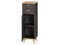 Side cabinet with two drawers and one door, dark grey and light wood finish.