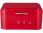 Red bread bin with a chrome handle and the numbers '1973'.