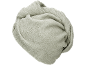 Rolled light grey microfiber towel on a black background.