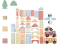 Pastel-colored wooden building blocks and vehicles, including cars, bus, airplane, and building parts.