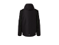Black sports jacket with a hood and green details on the sleeves.