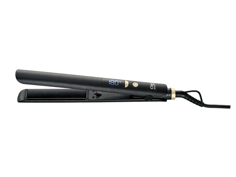 Black hair straightener with a digital display showing 180°C
