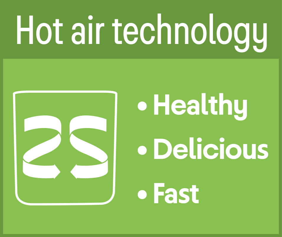 Hot air technology: Healthy, Delicious, Fast.