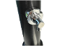 Shiny chrome tap on a matte black cylinder, with a modern and clean design.