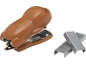 Brown animal-shaped stapler with metal staples.