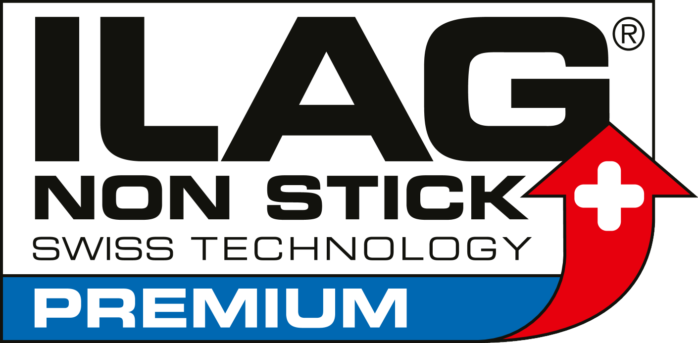 ILAG NON STICK SWISS TECHNOLOGY PREMIUM with a red arrow and white cross.