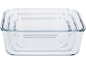 Set of three square glass storage containers, nested inside each other