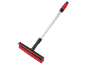 Window squeegee with red sponge and telescopic handle.