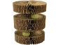 Three-tier corrugated cardboard cat scratcher with green balls.