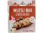 Box of chocolate muesli bars, with 8 bars of 25g each, totaling 200g.