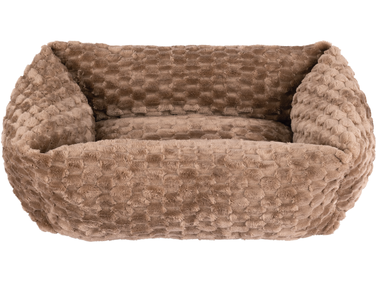 Soft brown pet bed with a honeycomb texture.