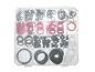 Assortment of sealing rings in various colors and sizes, stored in a clear organizer box.