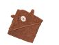 Brown hooded baby towel with a cute bear face design.