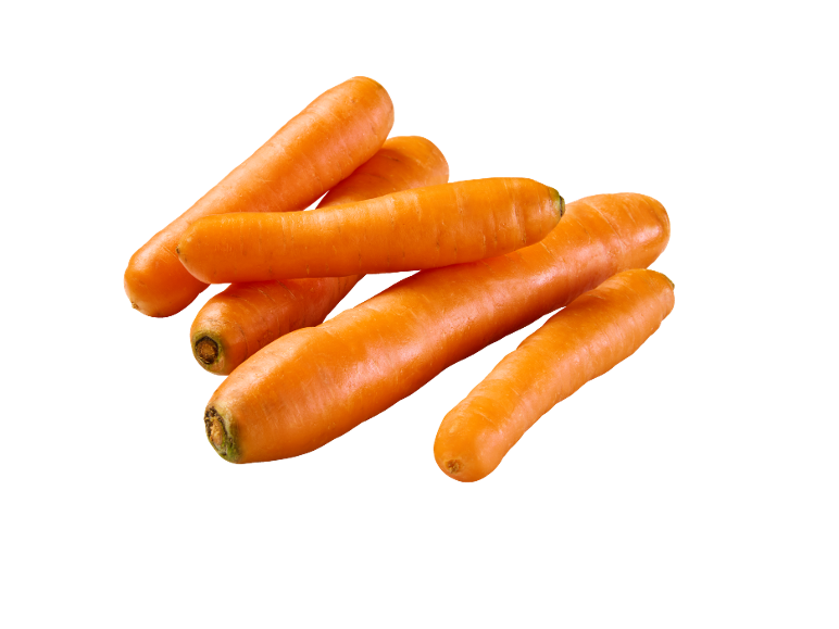 A pile of fresh, orange carrots on a black background.
