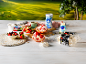 Dessert ingredients on a white wooden table with a green outdoor background.