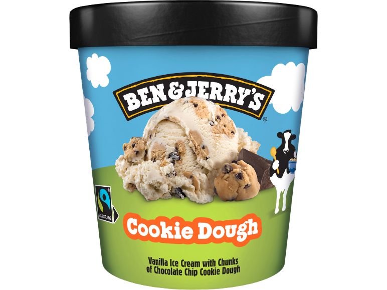 Vanilla ice cream with chunks of chocolate chip cookie dough.