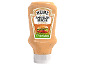 Burger sauce bottle with an 'American Burger Style Sauce' label and a burger image.