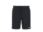 Black sports shorts with elastic waistband and drawstring, with a white trim detail.