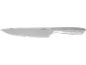 Stainless steel chef's knife with an ergonomic handle.