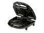 Open black sandwich maker with non-stick plates.