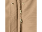 Beige jacket with a gold zipper and buttons.