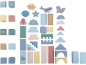 Wooden building blocks with a marine theme, including animals and ocean shapes.
