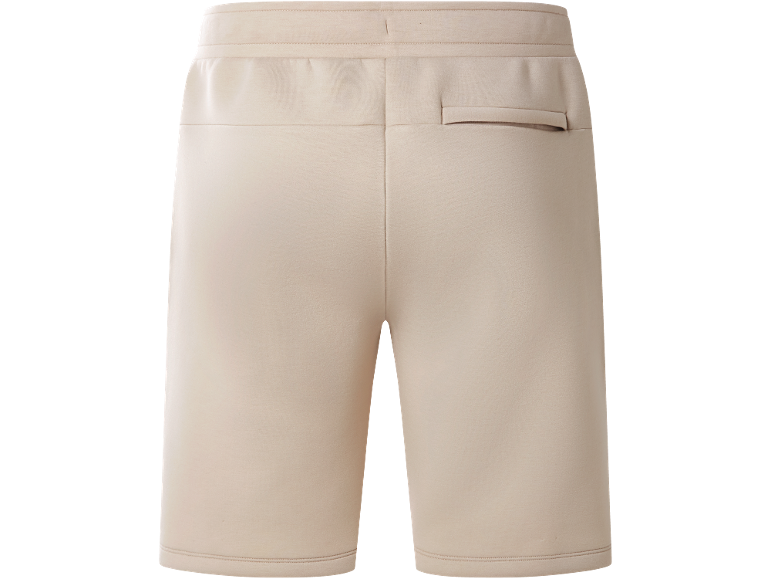 Men's beige sweat shorts, back view