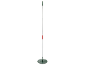 Green and silver telescopic handle with a round base for garden tools.