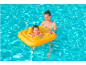 Smiling mother and child in a swimming pool, the child in a yellow swimming float.