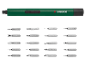 Green electric screwdriver with interchangeable bits of various sizes.