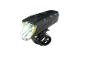 Black bicycle light with a bright beam and mounting bracket.