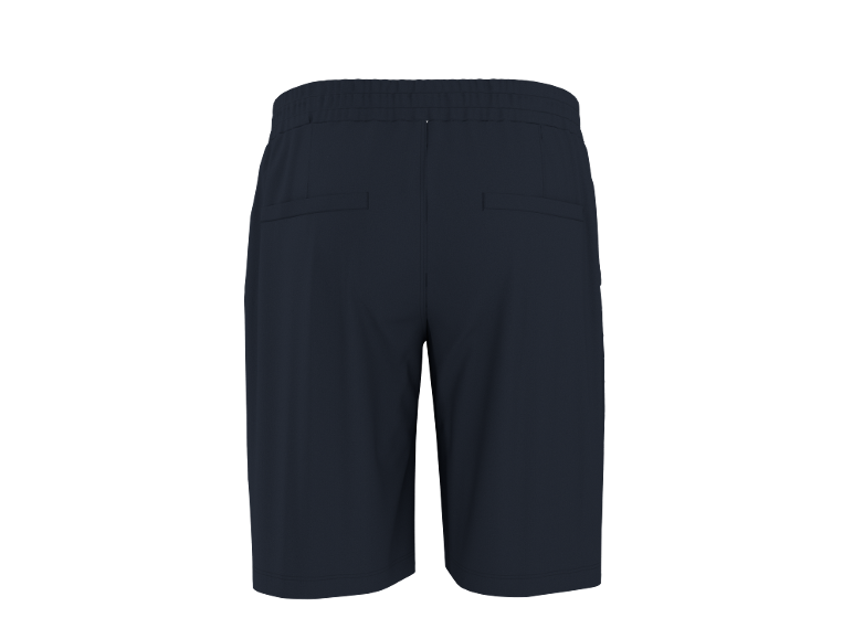 Dark blue sporty men's shorts with an elastic waistband and back pockets.