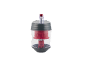 Transparent and red dust container for a vacuum cleaner.