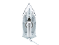 White steam iron with a transparent water tank and a white cord.
