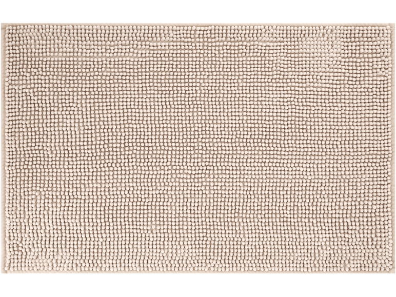 Beige bath mat with looped texture.