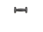 A single black dumbbell with a smooth, glossy finish, centered horizontally on a black background.