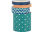 Stack of decorative tapes: solid blue, orange with polka dots, blue chevron, and turquoise with stars.