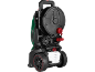 Pressure washer with wheels, handle, hose reel, and detergent tank.