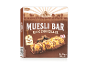 Muesli bar box with milk chocolate flavor, 8 bars, 200g total weight.