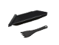 Black baking tray with a matching spatula.