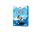 Box of chocolate cereal with vanilla filling, with splashing milk and nutritional information.