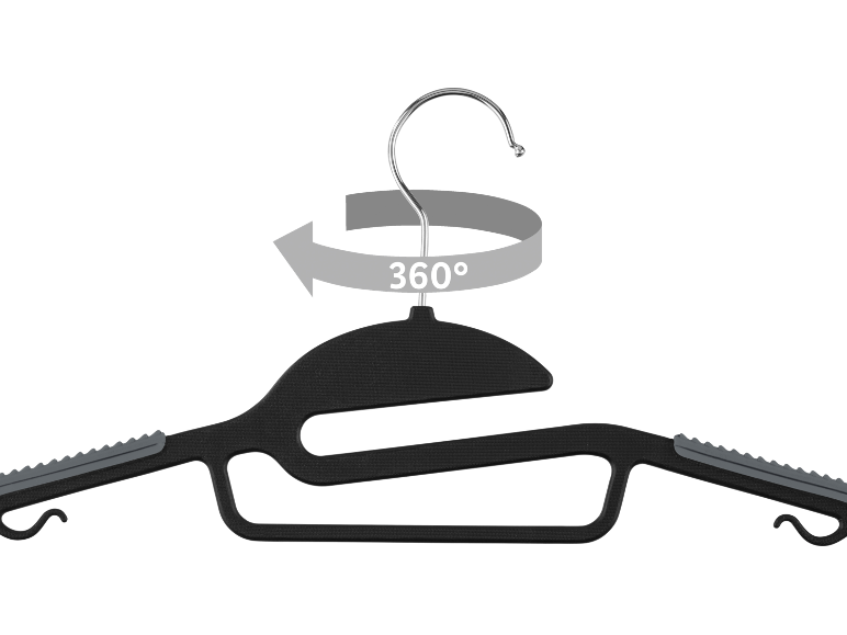 Black clothes hanger with 360° rotating hook