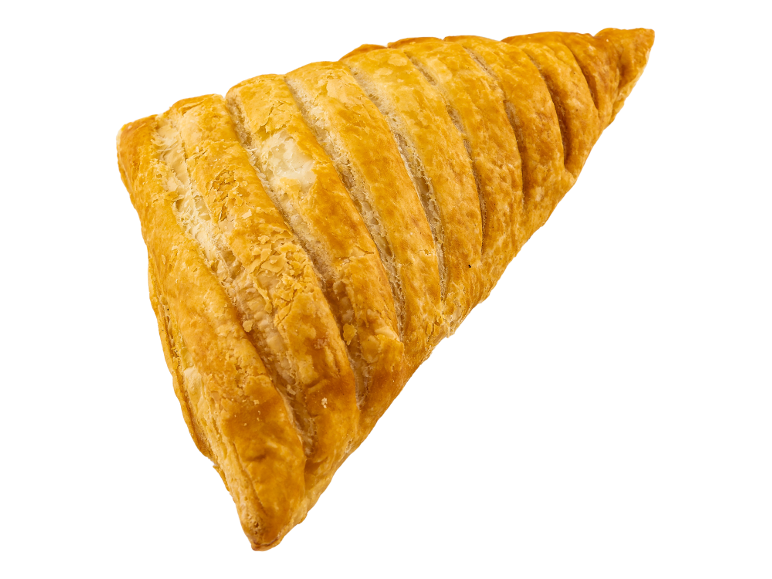 Golden striped triangular puff pastry on a black background