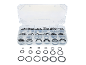 Assortment of O-rings in various sizes in a transparent organizer.