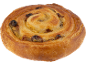 Raisin swirl pastry on a black background