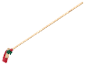 Red outdoor broom with a long wooden handle and green plastic attachment.