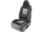 Car seat cover in black and grey with lumbar support.
