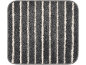 Bathroom mat with grey and white stripes.