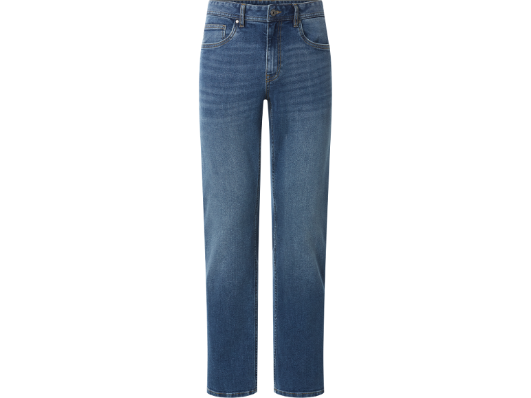 Men's blue straight-leg jeans.