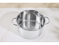 Stainless steel pot with handles and measurement markings from 1.0 L to 5.0 L